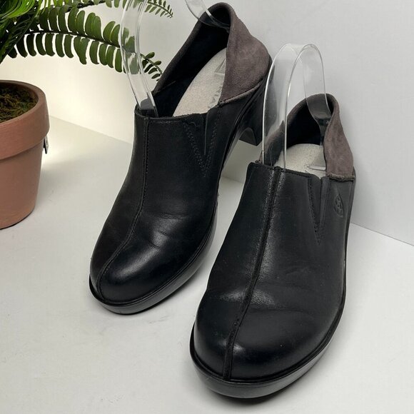 Ariat Women’s Kickback Leather Clogs Suede Heel Cup Boho Cowgirl Black Size 7 B - Picture 2 of 10